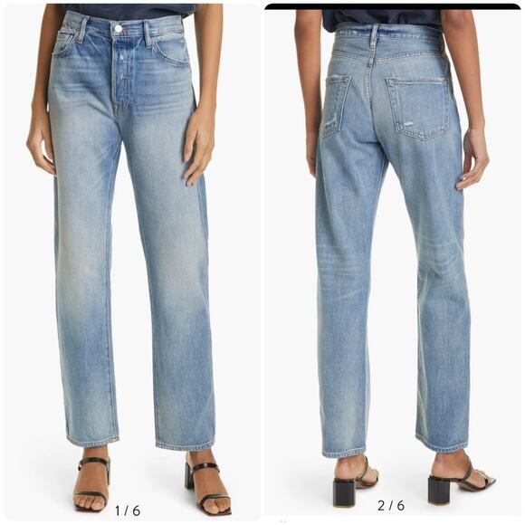 Frame Denim Le Slouch Distressed High Waist Straight Leg Jeans Denim Button Fly - Picture 1 of 14